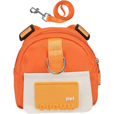 Hunde-Rucksack mit Geschirr, Welpentasche mit verstellbarem Geschirr und Leine für tägliche Spaziergänge-Orange S