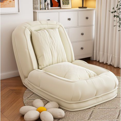 Divano letto pieghevole ergonomico a 5 posizioni, con 2 cuscini, in tessuto e metallo, bianco sporco (1/5)