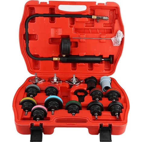Kit de testeur de pression de radiateur, kit professionnel de recharge sous vide de liquide de refroidissement 18 pièces précis pour les tests de fuite du système de refroidissement automobile (1/5)
