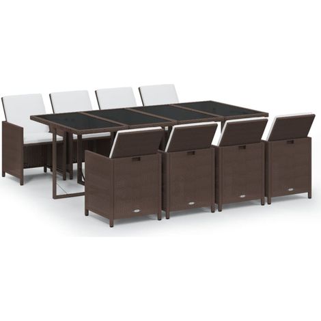 Maison Exclusive - 9-tlg. Garten-Essgruppe mit Kissen Poly Rattan