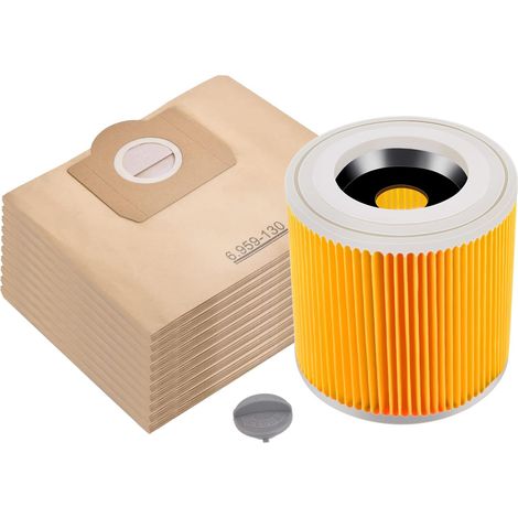 Rebirthcare 10 sacchetti per aspirapolvere + 1 filtro per Kärcher WD3 e MV3, ricambio per 6.959-130.0 (sacchetto) e 6.414-552.0 (filtro a cartuccia)