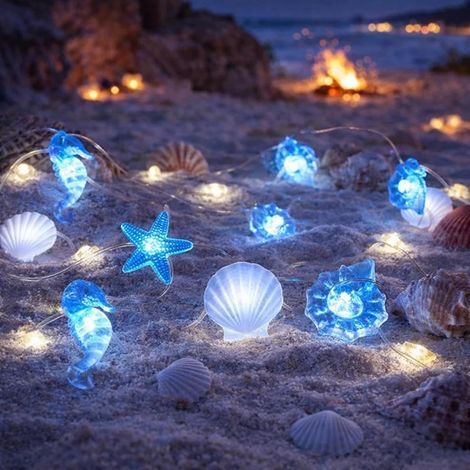 Lichterkette, 2 m, 20 LEDs, Meeresmotiv, Timer, Kupferdraht, Dekoration für Schlafzimmer, Party, Hochzeit (1/5)