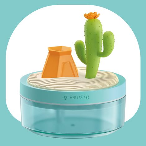 Mini humidificateur paysage avec veilleuse, hydratant avec deux modes de pulvérisation, 320ml, design silencieux, pour la maison/le bureau-cactus (1/5)