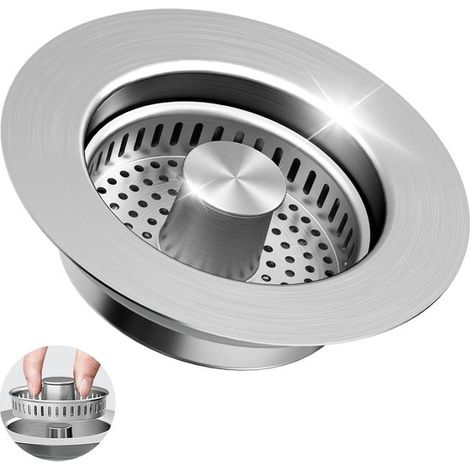 Bouchon de vidange à panier, passoire d'évier monobloc, passoire de cuisine, bonde d'évier en acier inoxydable 304 avec panier anti-obstruction (1/5)