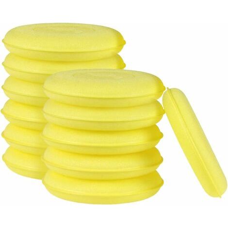 Tampon Applicateur en Mousse, Cire en Mousse Éponges, Applicateur à La Cire Polonais, Applicateurs Microfibre de Cire pour Nettoyer Voitures Véhicule, Verre 101cm 12Pcs Jaune (1/5)