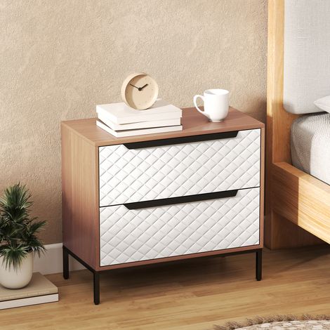Commode naturel blanc avec 2 tiroirs en tissu à l’avant avec motif losange pour le salon, bureau Loge et