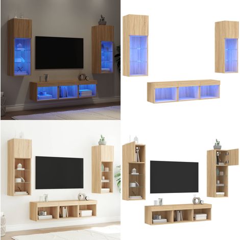 5-tlg. Wohnwand mit LED-Beleuchtung Sonoma-Eiche Holzwerkstoff - LED-Beleuchtung - TV-Schrank (1/5)