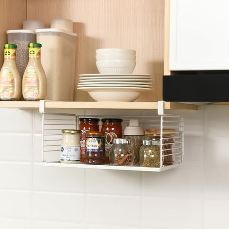 Lot de 2 organiseurs de meuble - Panier suspendu amovible en métal pour buanderie, armoire, banc à chaussures (1/5)