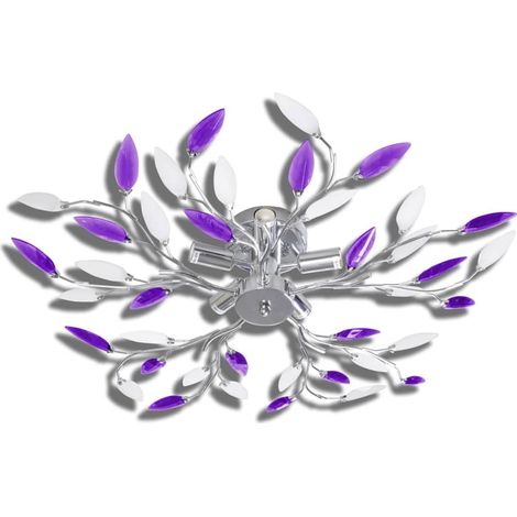 Purple&White Ceiling Lamp Acrylic Crystal Leaf Arms for 5 E14 Bulbs vidaXL
