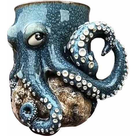 Mug en céramique décoratif à motif pieuvre, créature marine créative, cadeau idéal pour le café ou le thé.