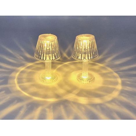 Mini lampe de table LED blanc chaud aspect cristal – Conique / 12 cm – Lampe décorative d'ambiance moderne à piles sans fil (1/2)
