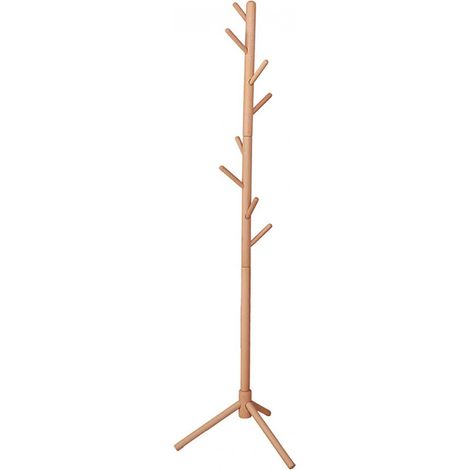 Porte-manteau Portant à vêtements à 8 crochets en bois coloris naturel - Hauteur 172 x Largeur 48 cm (1/5)