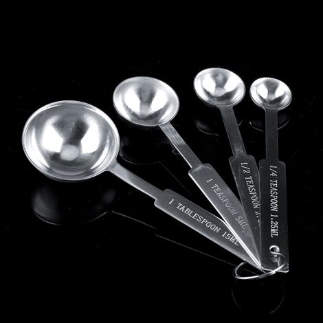 Set mit 4 Messlöffeln und -bechern aus Edelstahl für Kaffee, Gewürze, Kochen und Backen (1/5)