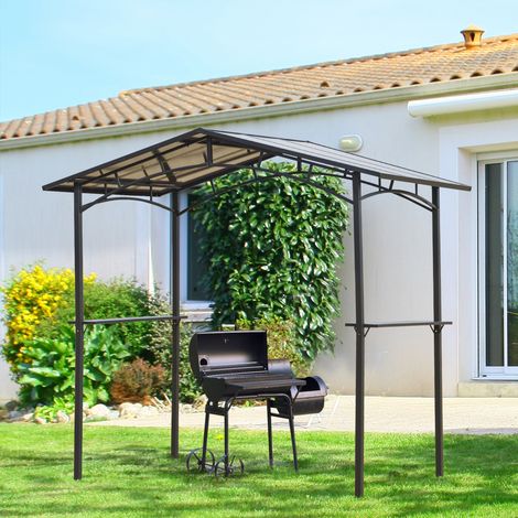 Outsunny Gartenpavillon 2,5 x 1,5 m – Grillüberdachung – 2 Ablagen – Grilldach – Schwarzes Metall mit Polycarbonatdach