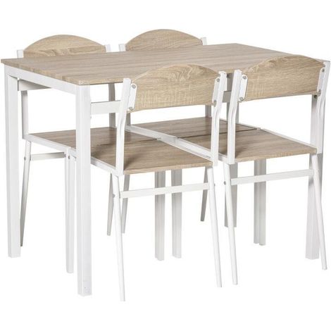 Conjunto de comedor de 5 piezas, mesa y 4 sillas de MDF efecto madera y estructura metálica, tonos gris y blanco, ideal para comedores modernos (1/5)