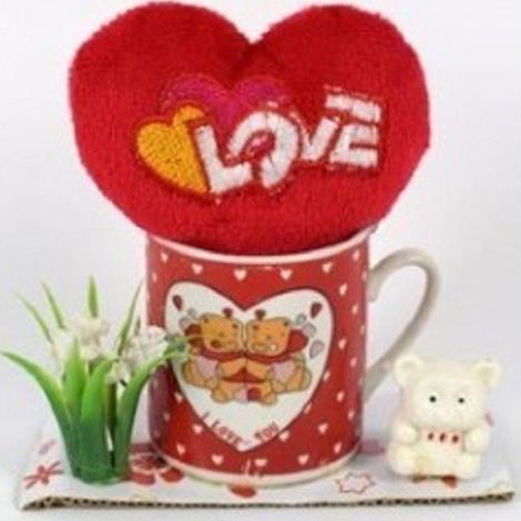 Trade Shop - Tazzina Con Cuore Love Peluche Idea Regalo San Valentino 10.5x11x5cm Confezione - (1/3)