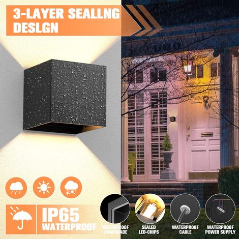 Applique Murale Exterieur/Interieur 2 Pièces, Applique Murale Ampoules G9 Remplaçables LED Murale Lampe IP65 Étanche 3000K Blanc Chaud Réglable Lampe Up Down Design Moderne Appliques Murales Noir [Cla (1/4)