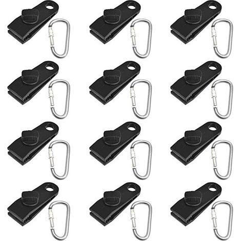 Jeu de 12 pinces à rideau avec cordon élastique pour bâche, stores, voilages et auvents - attaches tendues robustes, fixation solide pour toile extérieure (1/5)