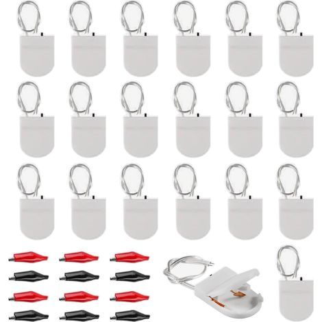 Lot de 20 Porte-piles, Supports de Batterie de Cellule de Bouton CR2032 3V, Batterie Bouton Support Battery Holder, Piles Bouton CR2032 1 x 3V avec Commutation Marche/Arret Interrupteur, Blanc (1/5)