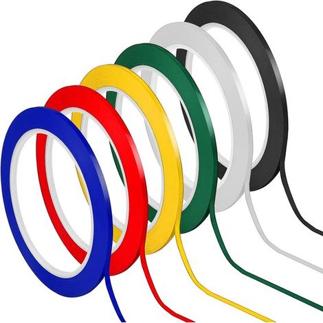 Bandes adhésives colorées pour tableaux blancs, 6 rouleaux, ruban crêpe de 3 mm de large en 6 couleurs différentes. Ruban adhésif pour schémas, artistes et modélisme. (1/5)