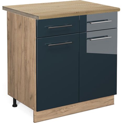 Mobiletto base per cucina Fame-Line, Blu scuro lucido, 80 cm , PL Rovere, Vicco