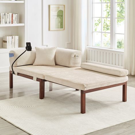 Sofá cama plegable 98x81x72,5 cm beige – cama individual abatible, estructura de madera MEUBLIV (1/5)