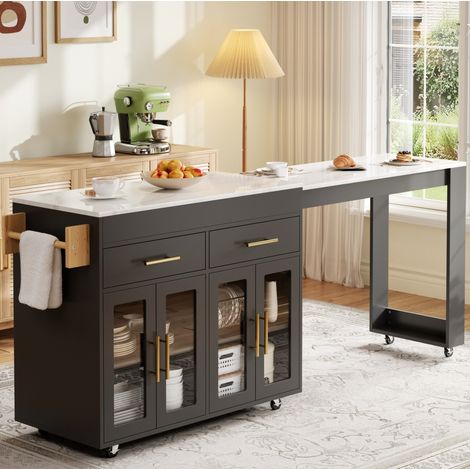 Isola da cucina con ruote, estraibile, 132,5-217 x 50 x 93 cm, nero OKMYHOME (1/5)
