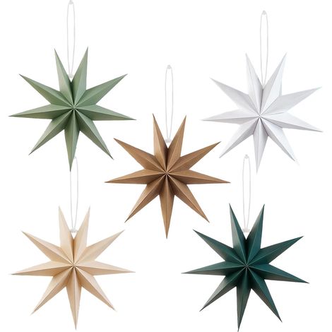 Étoile En Papier - Étoile 3D À 9 Pointes - 30 Cm - Décoration De Noël Intérieure Et Extérieure - Vert Sage - Lot De 5 (1/5)
