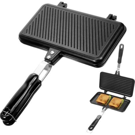 Appareil à croque-monsieur double face, grille-pain en aluminium pour camping, gaufrier, pliable pour cuisine et petit-déjeuner (1/5)