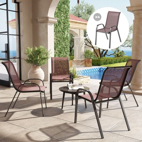 Ensemble de 4 chaises de jardin empilables avec accoudoirs incurvés, structure en acier et tissu respirant, 54 x 71 x 93 cm, marron (1/5)