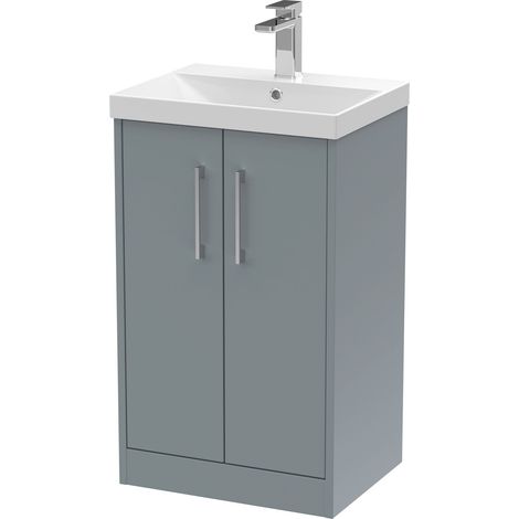 Winshill Contemporary 2 Door Floor Standing Vanity Unit with Thin Edge Basin, Grey, 500mm (1/4)