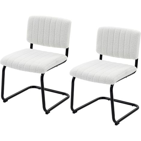 Ensemble de 2 chaises de salle à manger en tissu Teddy avec assise large, couleur crème (1/5)
