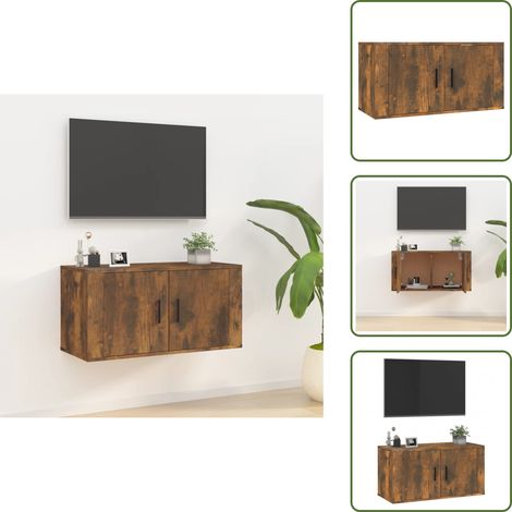 Meuble TV mural Chêne fumé 80x34,5x40 cm - Meuble Tv Mural - Meuble Tv Suspendu - Étagère Murale - Support Tv - Rangement Tv (1/5)
