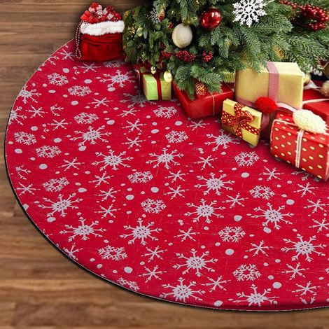 Weihnachtsbaumrock 60 Zoll Groß - Doppellagige Rote Robuste Weihnachtsdeko mit Schneeflockenmuster für 9FT Weihnachtsbäume