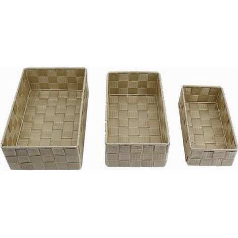 Cleafe - Set 3 Pz Scatola Porta Oggetti In Tessuto Intrecciato Contenitori Beige 79057 - (1/3)