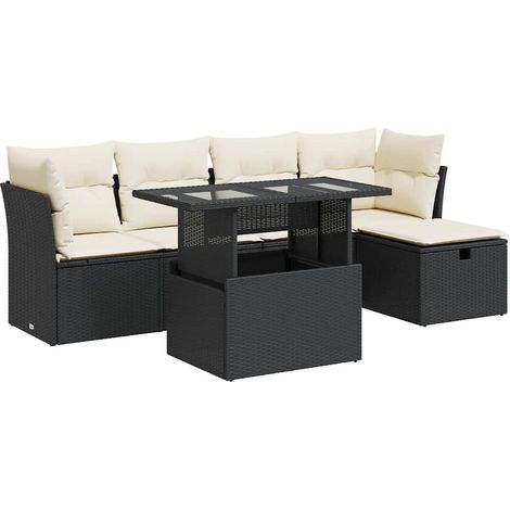 Maison Exclusive - Set Divano da Giardino 6 pz con Cuscini Nero in Polyrattan (1/5)
