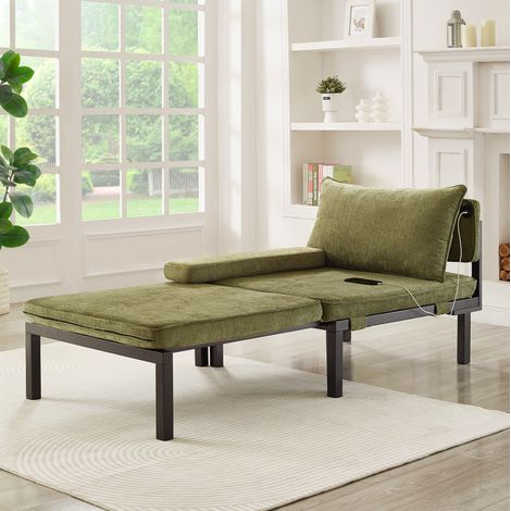 Fauteuil convertible 2 en 1 vert en velours avec port USB Type-C (1/5)