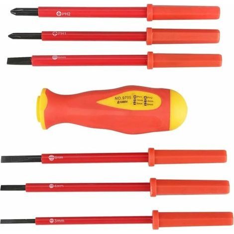 7-teiliges isoliertes Elektriker-Schraubendreher-Set / Multifunktionales isoliertes Kreuzschlitz-Schraubendreher-Set, professionelle Elektriker-Schraubendreher mit Aufbewahrungstasche, Carivent-Set (1/4)