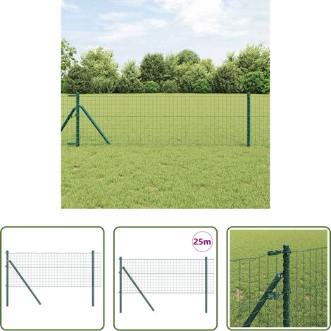 Terrassenzaun - Zaun mit Pfosten Grün 0,6 x 25 m Stahl und PVC (1/5)