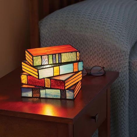 Lampe en vitrail en forme de livres empilés, lampe de table vintage neuve, lampe de chevet/bureau en verre soufflé à la main, lampe de lecture vintage pour coin lecture (1/4)