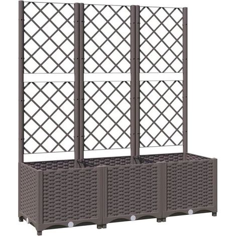 Pot de fleurs à carreaux marron, dimensions : 120 x 40 x 136 cm, en matériau PP. (1/5)