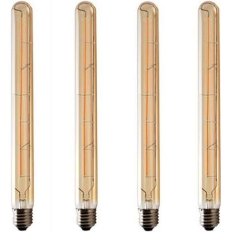 Set of 4 T300 Long Tube Bulbs, LED Edison Filament, 6W E27 Base Warm White, Amber Glass for Decorative Light Bulb, AC 220-240V (1/5)