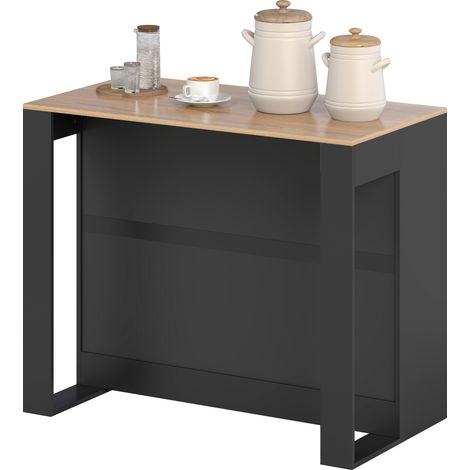 Bancone Bar Isola da Cucina con 3 Ripiani per Soggiorno e Salotto, 113x60x90 cm, Nero e Legno (1/5)