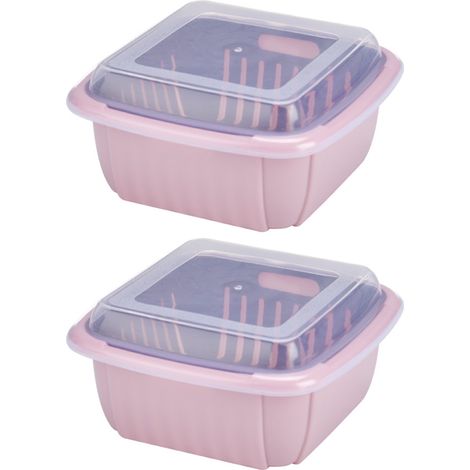 Contenant De Rangement Pour Fruits - Bac À Égoutter Avec Couvercle - PP Alimentaire - Lot De 2 (1/5)