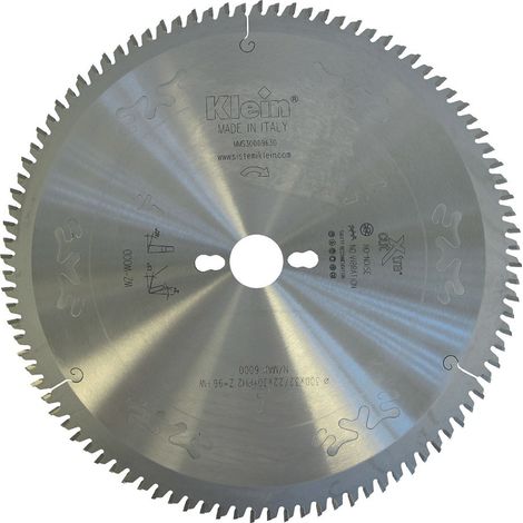 Lama circolare HW extracut per pannelli bilaminati D=350, d=30, B/c=3.5/2.5, Z (Nr. denti)=108,  (Angolo di taglio)=5B0, Fori trasc.=PH02 MMS350.10830 KLEIN (1/4)