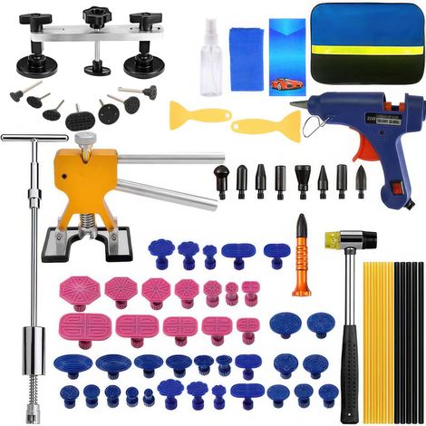 78 Pièces Kit de réparation de Bosses de Voiture, Outil Débosselage Largeur Réglable Lifter, Marteau Glissant, Pont Métallique pour Retrait Bosse (1/5)