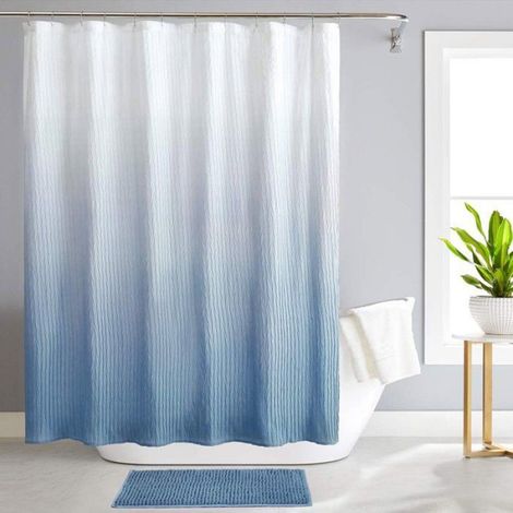 Rideau De Douche - 72x72 Pouces - Polyester Étanche - Pour Salle De Bains - Bleu - Avec Crochets - Lot De 1 (1/5)