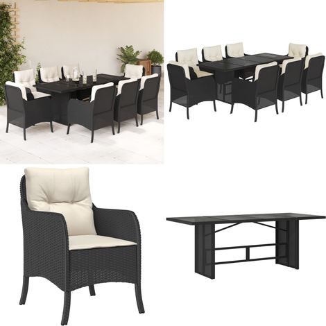 9-tlg. Garten-Essgruppe mit Kissen Schwarz Poly Rattan - Gartenmöbel - Essgruppe - Gartenset - Outdoor Möbel - Rattan Gartenmöbel - Home & Living (1/5)