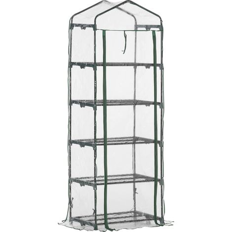 1 Serre De Jardin, Structure Acier, Bâche Pvc 135g, 5 Étagères, Porte Zippée, Pour Balcon Légumes