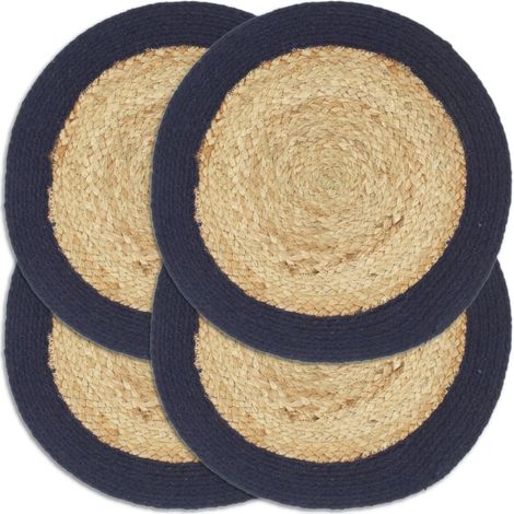 Sets de table, lot de 4, coloris naturel et bleu marine, 38 cm, jute et coton (1/4)